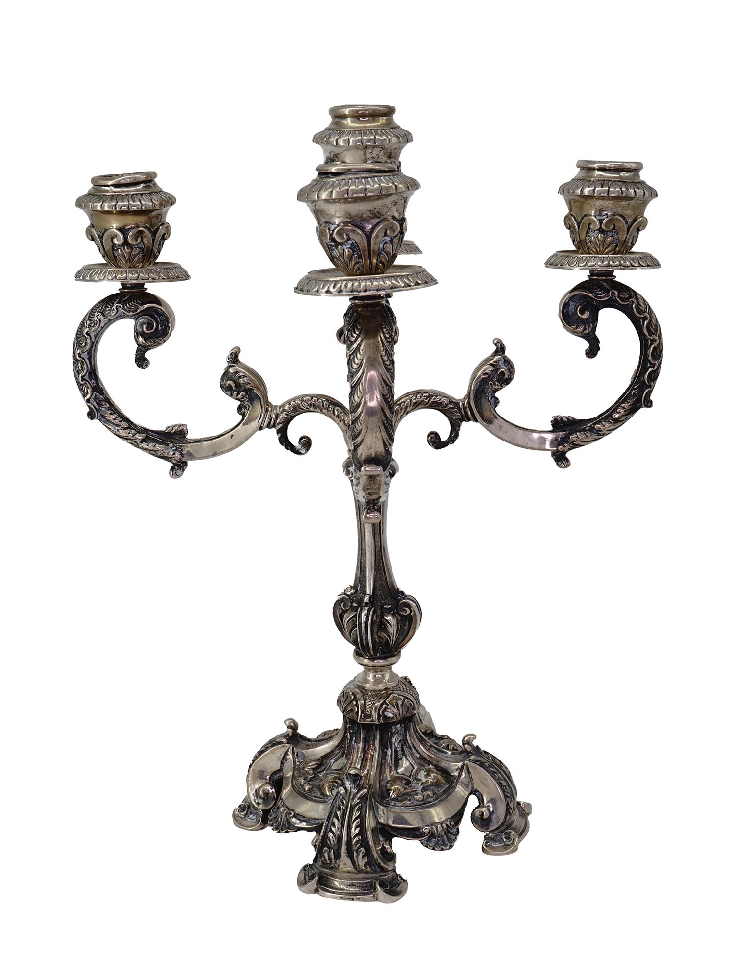 ANTIQUE 19 C SILVER CAST PORTUGUESE CANDELABRAS PIC-5